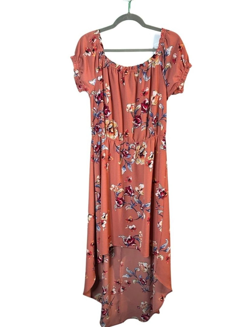 Rust Floral Short sleeve High-Low Maxi Dress